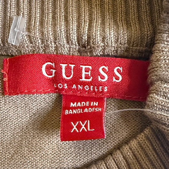 GUESS Long Sleeve, High neck.  Ribbed Tan Embossed Logo top - Picture 2 of 8